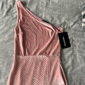 Pretty Little Thing Nude Velvet Glitter One Shoulder Mini Dress Size 4